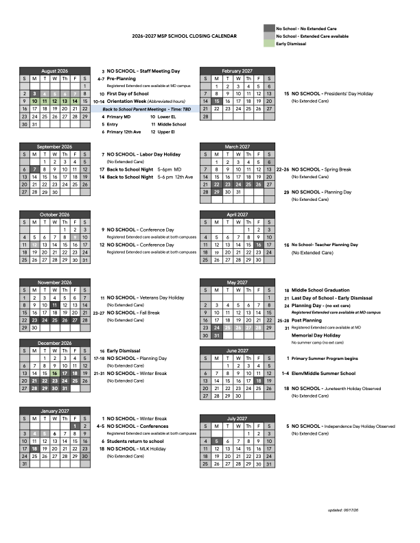 26-27 School Closing Calendar
